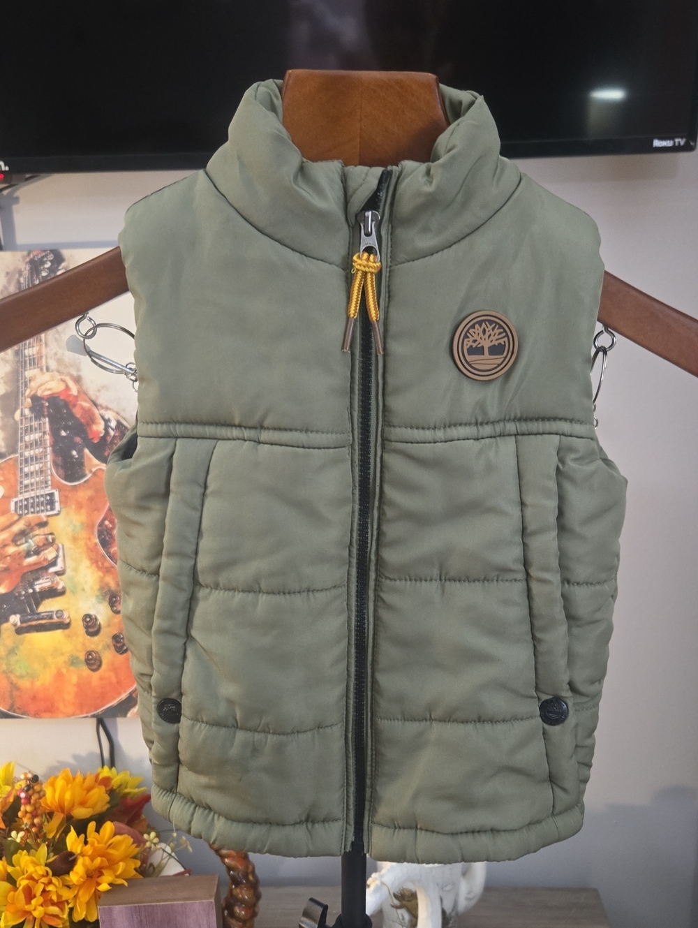 Timberland Kids Olive Puffer Vest - Lightweight Quilted Vest